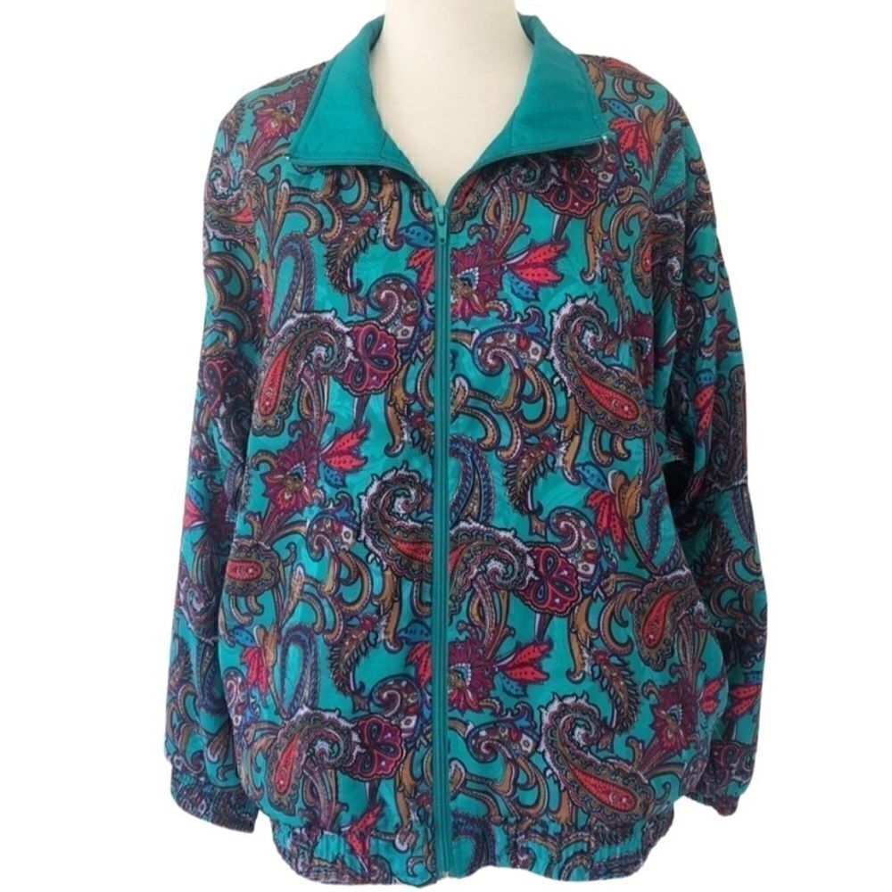 Vintage 70s 1970s Paisley Bomber Zip Jacket Psychedelic Windbreaker Women Size L